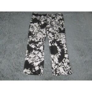 7th Avenue Capri Pants Womens 12 Black‎ White Floral Casual Cotton Blend